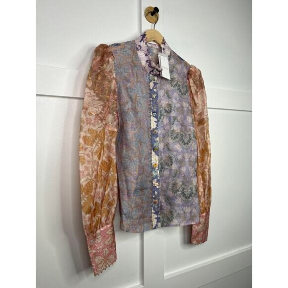 NWT Zimmerman Kaleidoscope Spliced Blouse Multicolor Spliced Floral Size: 10 - Picture 3 of 11